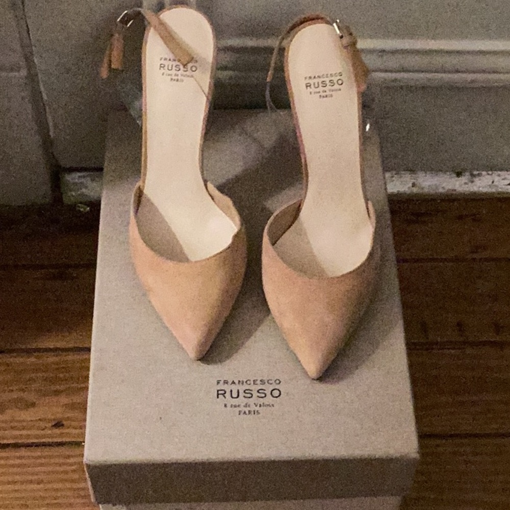 Carmel colored slingback with stiletto heel